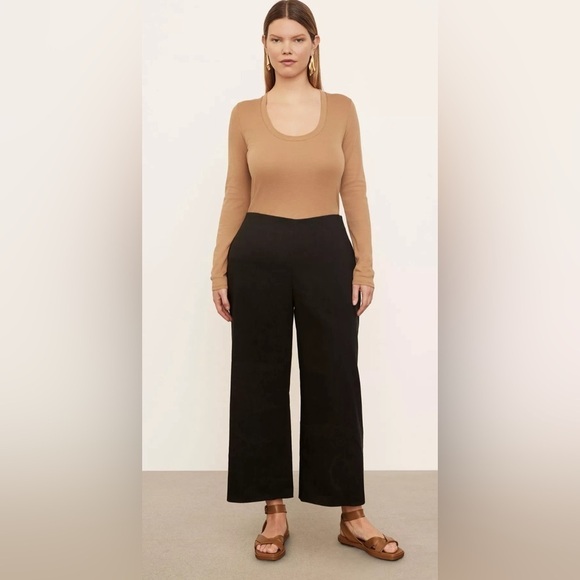 Vince | Stretch Linen Blend Crop Wide Leg Pant Black Size 12 Office Casual - Picture 1 of 13
